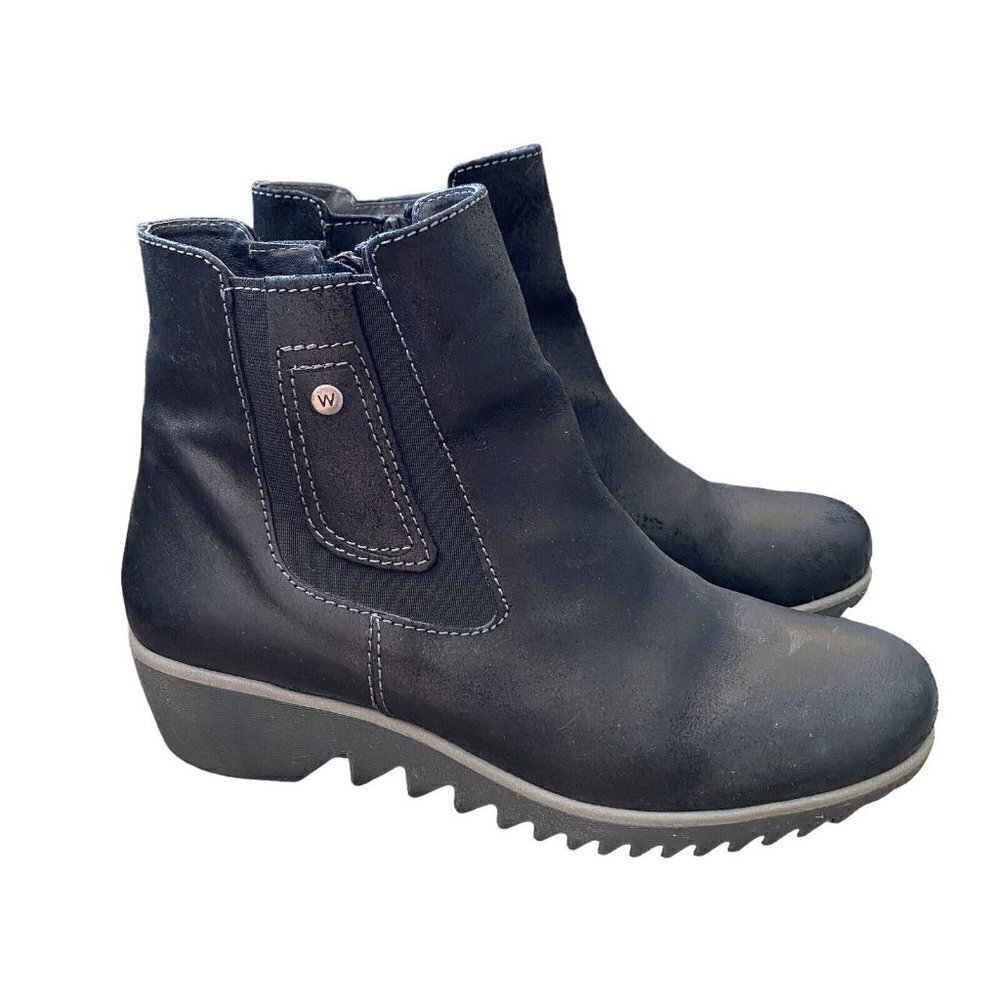 Wolky Basky Ankle Boots Black Leather Wedge Women’s Comfort Shoes Size 40 US 9